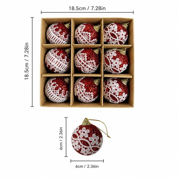 Red Christmas Tree Ornament Ball Set Shatterproof Hanging Baubles with Pre Tied Strings Boxed Decorations for Winter Party