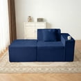 thumbnail image 4 of Modern Right Chaise Lounge Chair, Blue Boneless Corduroy Couch with Right Ottoman for Small Spaces, Compact Apartments, or Living Rooms, No Assembly Required, 4 of 10