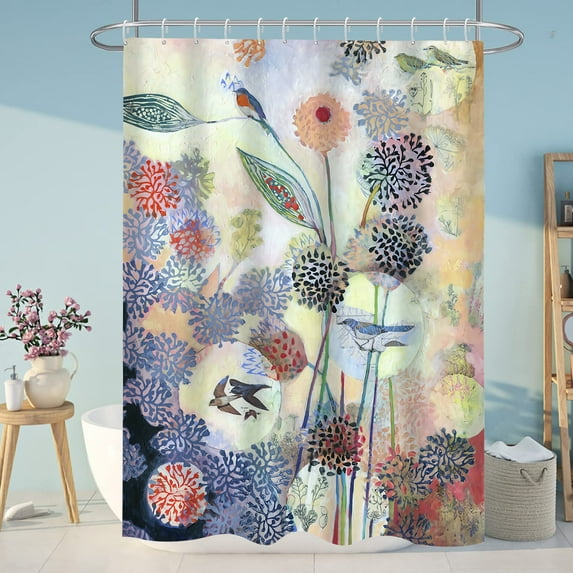 Bathroom Curtain Oil Painting Bird And Tree Art Abstract Painting Shower Curtain Curtain Hanging Curtain