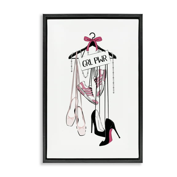 Stupell Industries Grl Pwr Hanging Shoes Beauty & Fashion Painting Black Floater Framed Art Print Wall Art, 17 x 25