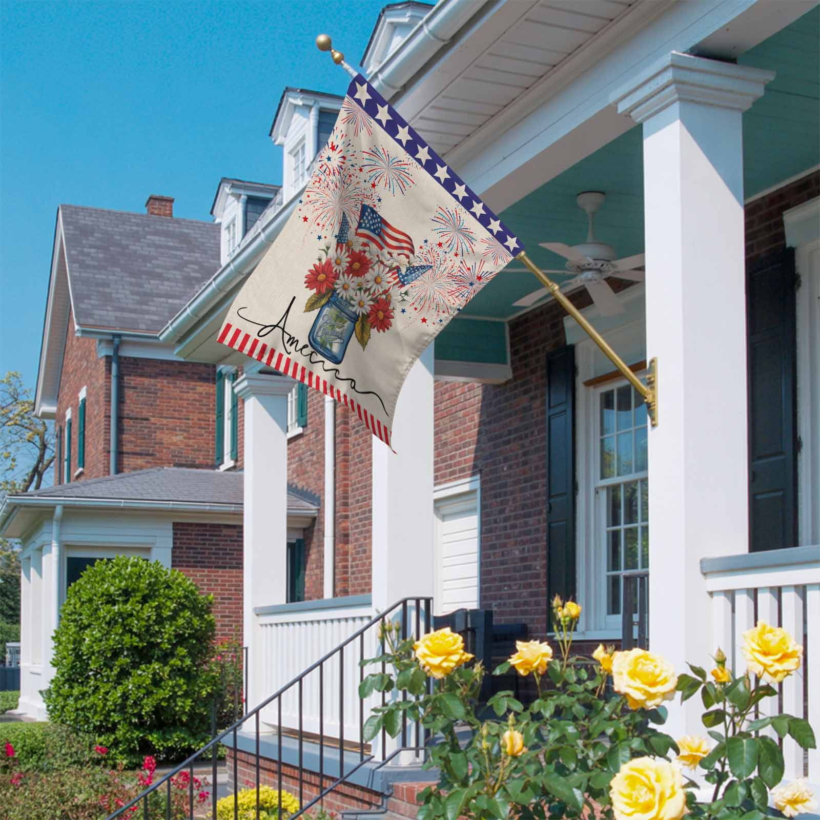 American Flag House Flags For Outdoor, Daisy Vintage Linen Small Double Side Yard Flags Weather Proof House Decor for Lawn Outside Holiday 28 x 40 Inches
