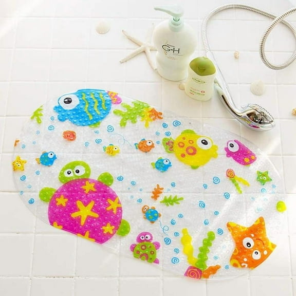 Bath Mat for Kids - Baby Bathtub Mat for Bathroom -15.5 x 27 inches Non-Slip Shower Mats for Toddler - Machine Washable Easy Dry Anti-Slip Shower Mats for Bathroom Floor - (Small Fishes)