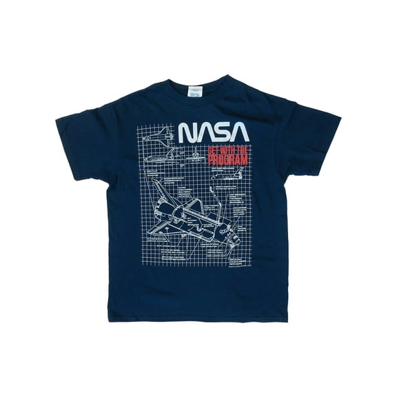 Nasa Boys Navy Blue Short Sleeve Get With The Program Tee Shirt Small (8)