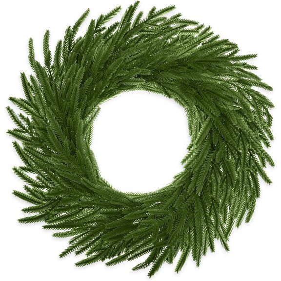 18 Inch Christmas Norfolk Pine Wreath for Front Door, Artificial Christmas Wreaths Faux Greenery Pine Needles Wreath for Door Wall Windows Indoor Outdoor Xmas Decor