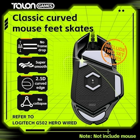 TALONGAMES Mouse Feet Skates For Logitech G502 Wired Gaming Mouse, Gray, 2Sets