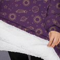 thumbnail image 3 of Oversized Wearable Blanket Hoodie,Purple Sun Planet Rocket Star Pattern Sherpa Blanket Hoodie with Super Pockets,Super Warm Fuzzy Pullover for Women & Men, 3 of 6