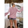 thumbnail image 3 of XINQIHANG Womens Boho Off Shoulder Sheer Crop Tops Bell Sleeve Flowy Oversized Crochet Ruched Pullover Sweaters, 3 of 6