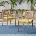 thumbnail image 2 of GDF Studio Abena Outdoor Acacia Wood Dining Chairs with Cushion, Set of 2, Teak and Green, 2 of 6