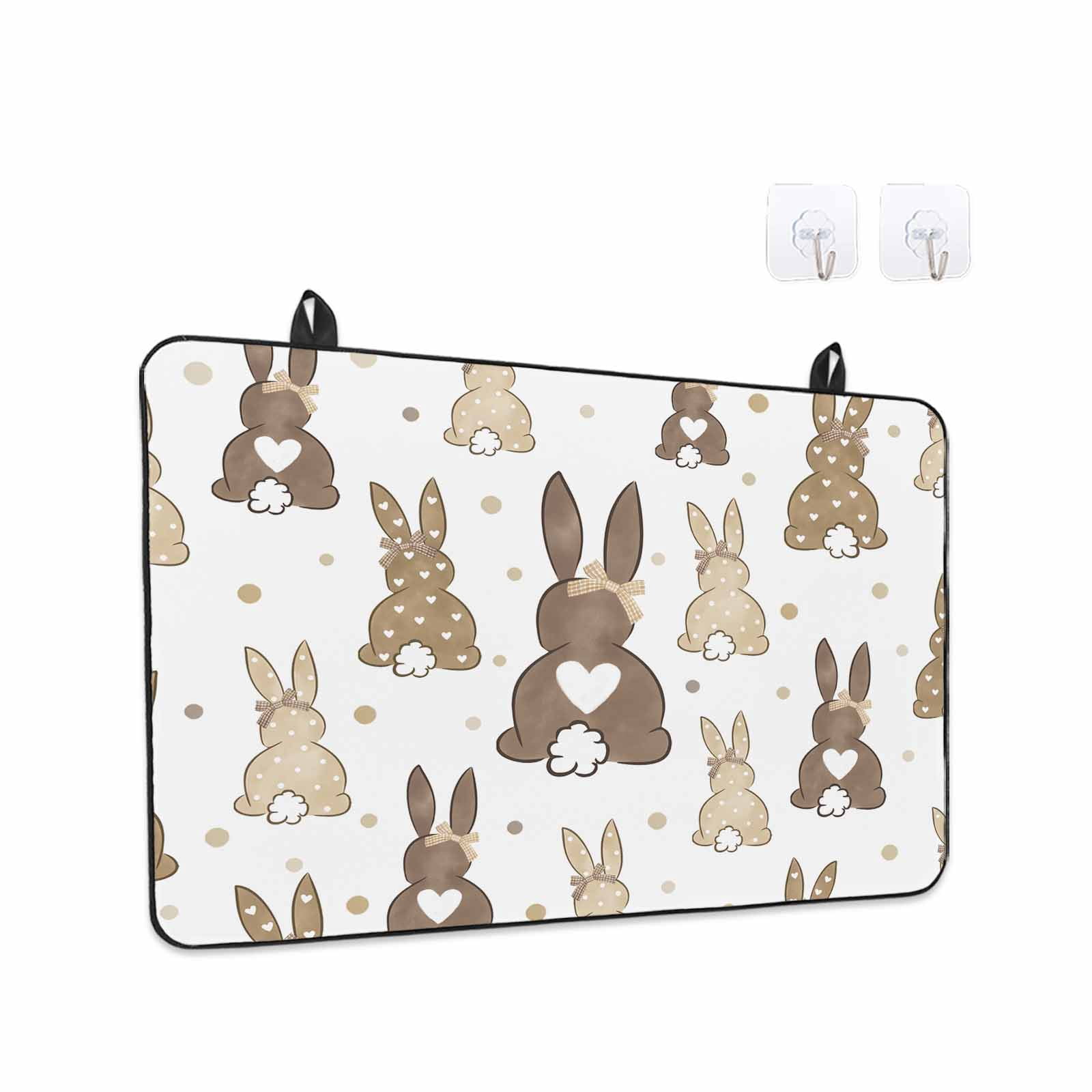 Brown Love Heart Bunny Stove Top Cover for Electric Stove, Heat-proof & Non Slip Glass Top Stove Cover Protector, Polka Dot Rabbits Farmhouse Kitchen Flat Cooktop Rubber Mat 24x21 Inches