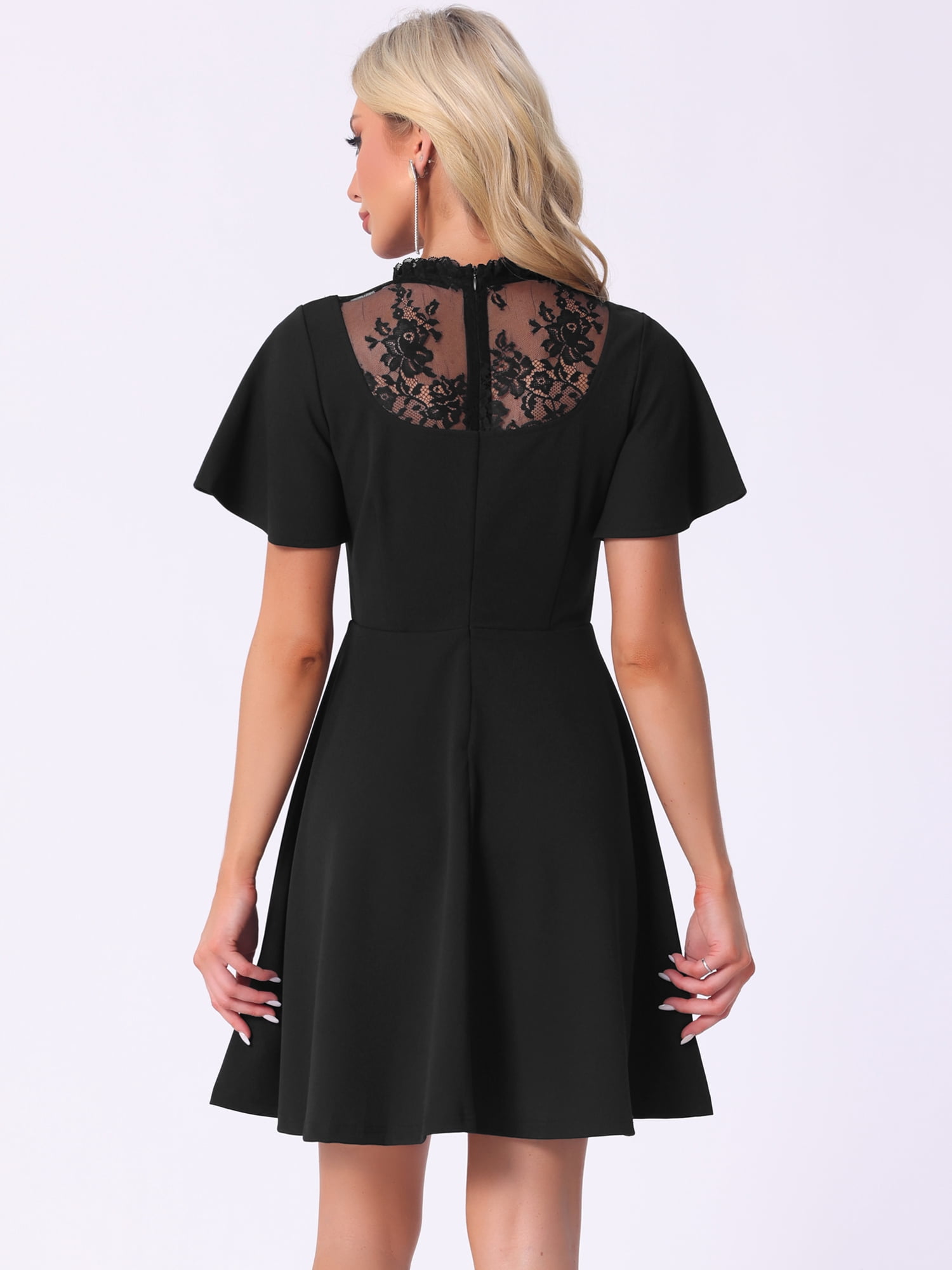 Unique Bargains Women's Lace Mesh Halter Neck Gothic Midi Dresses XL Black