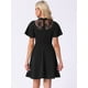 thumbnail image 3 of Vestido Midi Informal con Cuello Alto y Malla de Encaje Mangas Alborotadas para Mujer Negro M, 3 of 6
