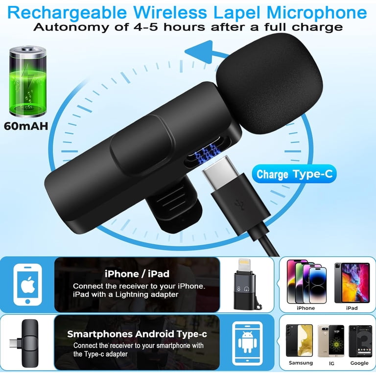 FULAIM X2 Wireless Lavalier Microphone - Clip-On Lapel Mic With Charging Case For IPhone & Android