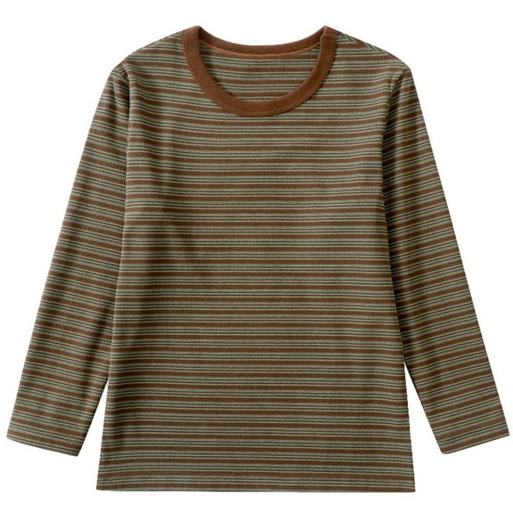 ZACPNCV Toddlers Long Sleeve Tee Shirts Kids Cotton Striped Crew Neck Tops Olive Green 3-4 Years