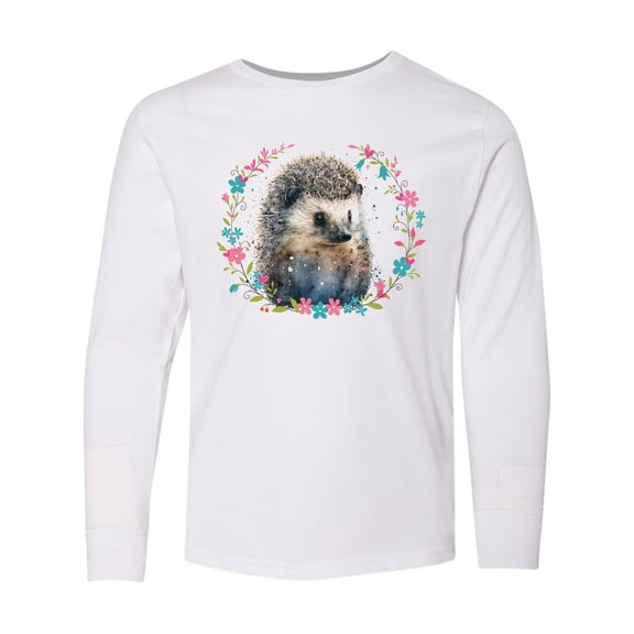 Inktastic Hedgehog Lover Floral Wreath Long Sleeve Youth T-Shirt