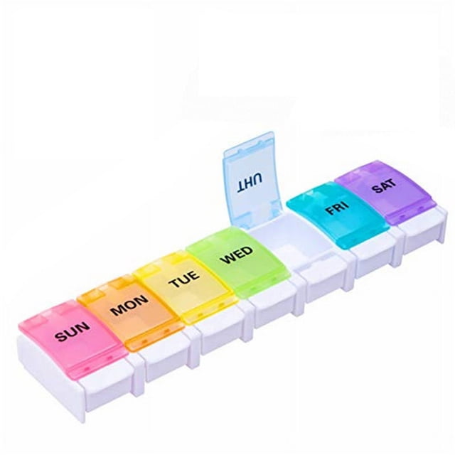 Weekly Pill Organizer, Arthritis Friendly Spring Open Design Large Compartment For Safe Travel Pill Box Usage (Bpa Free)