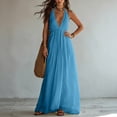 thumbnail image 6 of Dolkfu Minimalist Womens Summer&Fall dresses Blue Sleeveless V-Neck Maxi Faux-Wrap Dresses Flowy Cotton Blend Solid Sky Blue,XL, 6 of 6