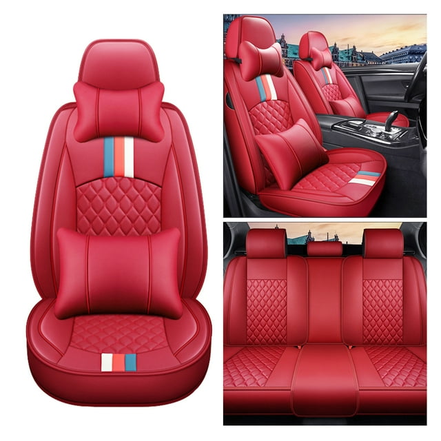 Maidao Car Seat Covers Leather Full Set for Mercedes-Benz for ML420 1998-2016 5 Seats Front Rear Cushion Protector with Headrest Red