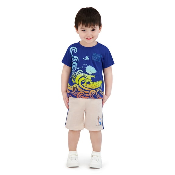 Snoopy Toddler Boy 3 Piece Blue Short Set, Size 2T-4T