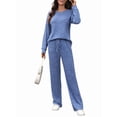 thumbnail image 2 of Pijama de Dos Piezas para Mujer, Moda de Otoño, Traje de Punto Acanalado, Ropa Deportiva Informal de Larga. Azul L, 2 of 9