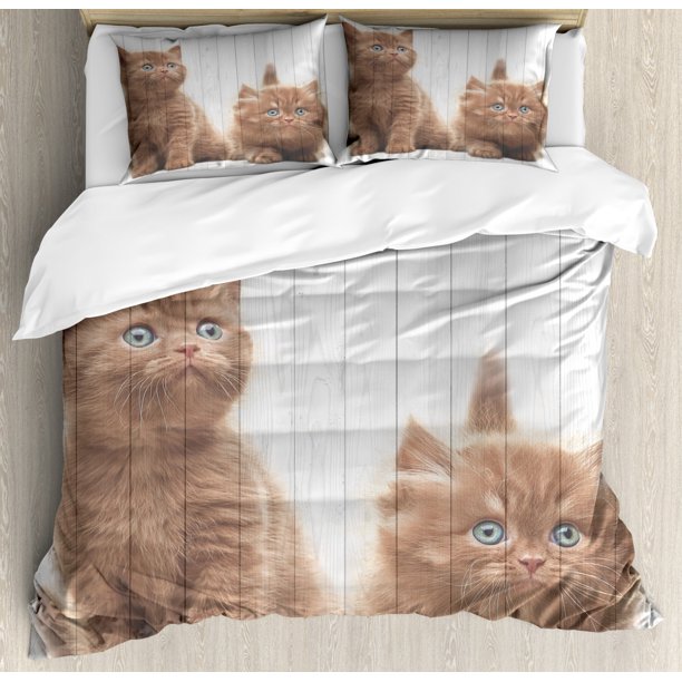 Animal Duvet Cover Set, Cute Kittens Baby Cats Sweet Feline Kids