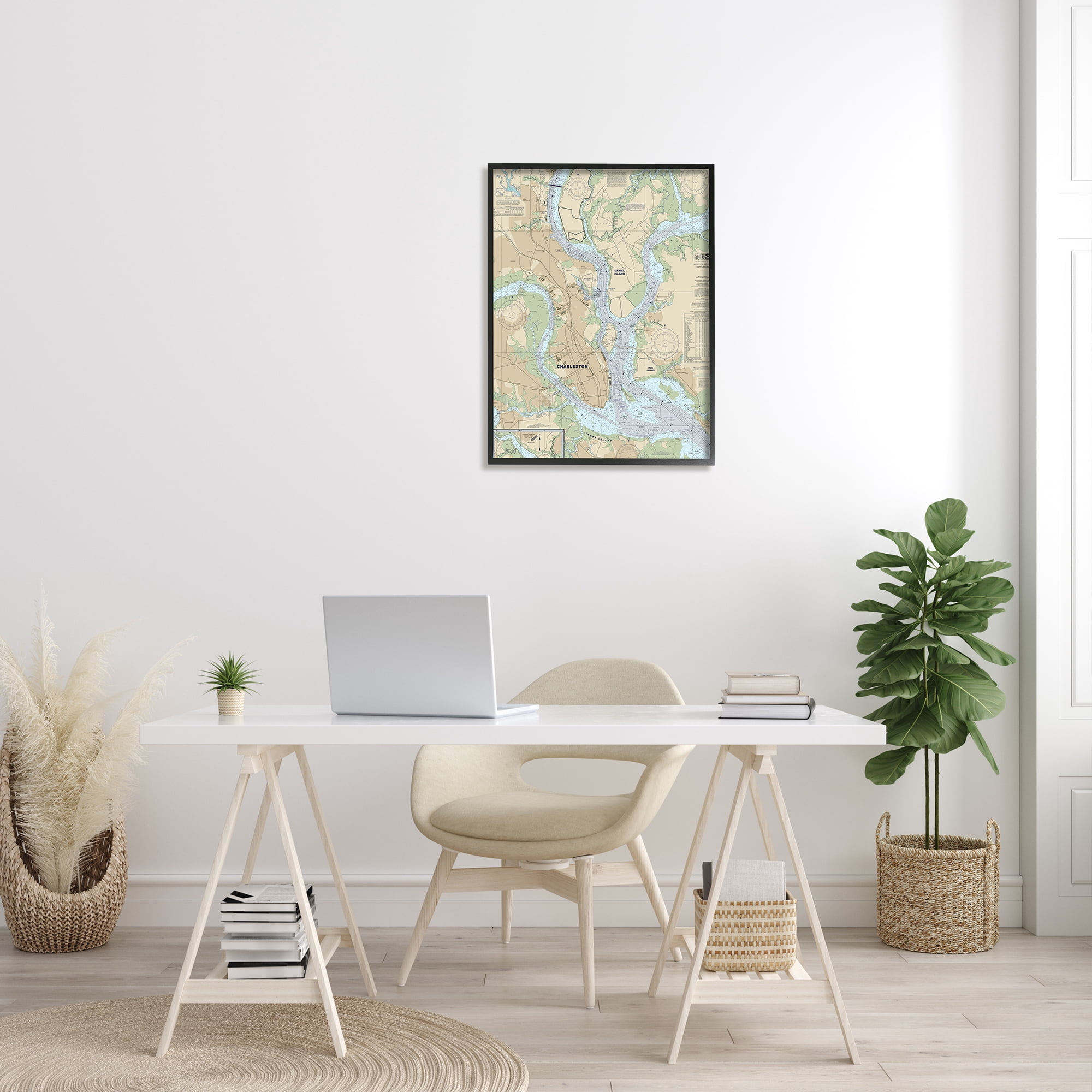Stupell Industries Charleston South Carolina Nautical Map Daniel Island Vintage Painting Black Framed Art Print Wall Art, 24 x 30, Design by Daphne Polselli