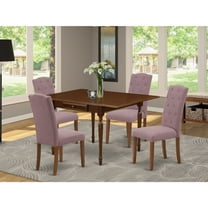 East West Furniture 1MZCE5-MAH-10 5Pc Dinette Set Offers a Wood Table and 4 Parsons Dining Chairs with Dahlia Color Linen Fabric, Drop Leaf Table with Full Back Chairs, Mahogany Finish