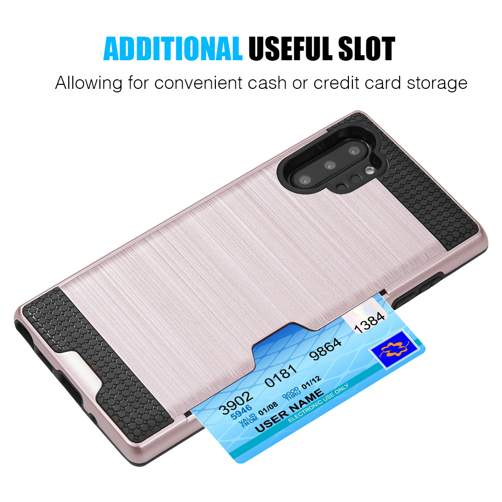 Rugged Hybrid Case Designed for Galaxy Note 10+/10+ 5G (2019) With Credit Card Slot And Rotating Ring Holder (Rose)