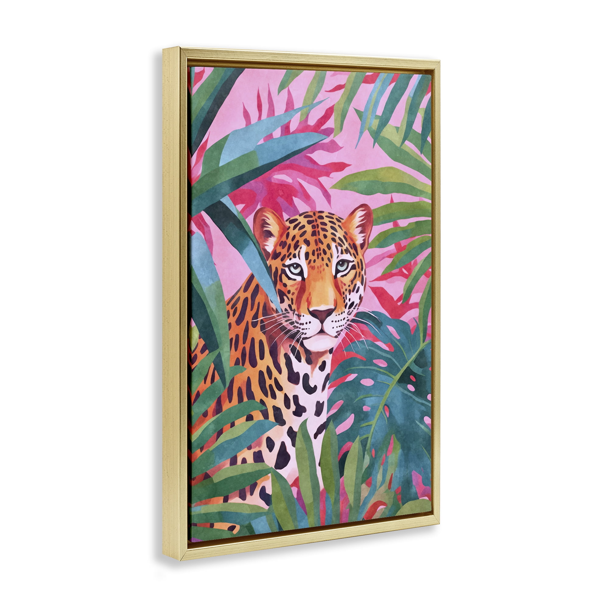 Stupell Industries Wild At Heart Leopard Gold Framed Floater Canvas Wall Art, design by Andrea Haase