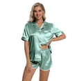 thumbnail image 3 of DAKIMOE Womens Silk Satin Pajamas Short Sleeve Loungewear Two-Piece Sleepwear Button-Down Pj Set, 3 of 6