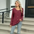 thumbnail image 4 of Womens - Sweaters 2025 Long Sleeve Henley Shirt Fall Casual Crewneck Tunic Tops Wine Red M, 4 of 8