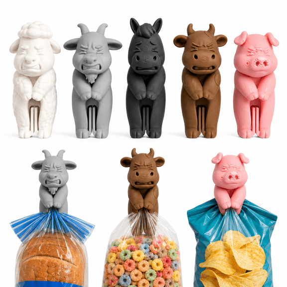 Farm Animal Bag Clip, Food Bag Sealing Clips Cute Grumpy Animal Food Bag Sealing Clips, Reusable Bag Sealer Kitchen Tool (5Pcs)
