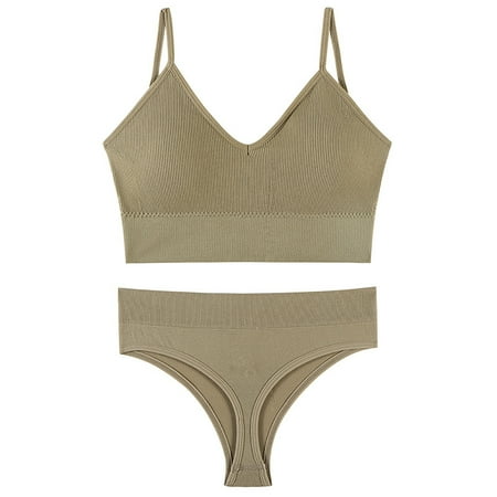 

Women s Basic Ribbed Knit Bra and Panty 2 Pack Lingerie Set