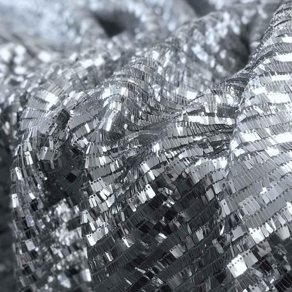 Rectangle Piano Sequins Fabric on Stretch Mesh 52" Wide By The Yard (Silver)