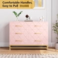 thumbnail image 2 of Moderno 6-cajón cómoda dormitorio & sala de estar: blanca o rosa, gold handles, waterproof mdf, smooth glide cajones, tapered metal legs - ideal mesa de TV & hallway almacenamiento organizer, 2 of 6