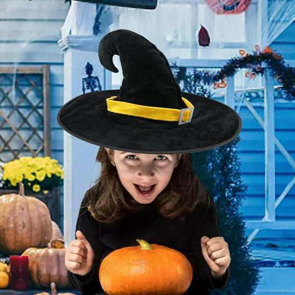 Loyerfyivos Witch Hat for Women, Black Witch Wizard Hat, Pointed Ruched Halloween Witch Hat, Buckle Witch Hat for Halloween Party, School Role Playing, Theme Party