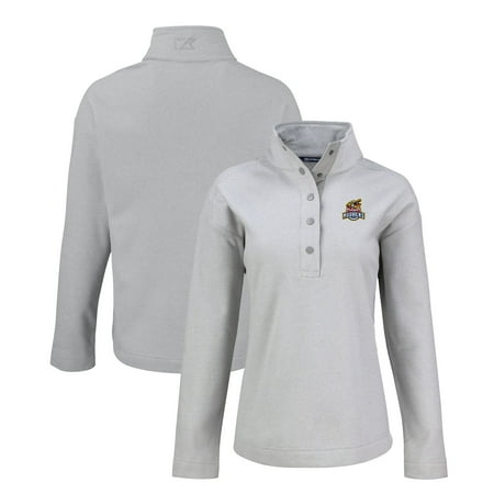 Women s Cutter & Buck Gray Toledo Mud Hens Hunts Point Eco Textured Fleece Recycled Half-Snap Sweatshirt