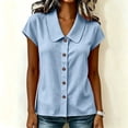 thumbnail image 5 of VBVC Women's Cotton Linen Button Down Shirts, Ladies' Peter Pan Collar Short Sleeve Blouses, Summer Office Work Tunic Tops For Women, Light Blue , S-2XL, 5 of 9