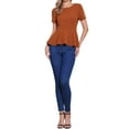 thumbnail image 2 of INSPIRAR CHIC Blusa de Peplum para Mujer de Manga Corta con Cuello Redondo Primavera Verano Stretch Talla S Naranja Quemado, 2 of 6