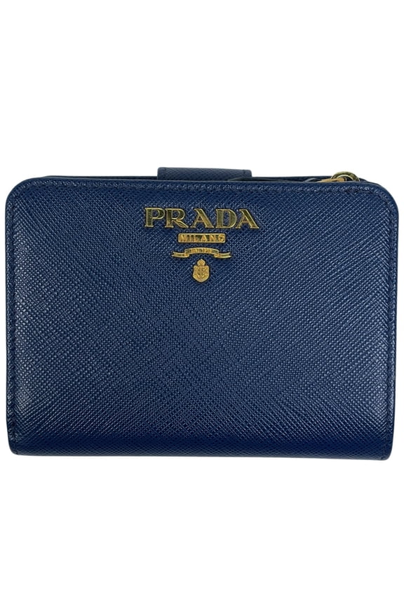 Pre-Owned Prada logo bifold wallet with bill compartment and coin purse, Saffiano... (Good)