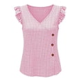 thumbnail image 4 of Miluxas Women's Gingham Plaid Sleeveless Tank Tops Button Accent V Neck Casual Loose Tunic Blouse Lightweight Summer Shirts for Daily Vacation Pink, 4 of 7