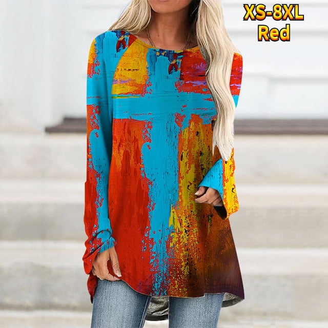 Camiseta de manga larga con estampado de rayas abstractas para mujer, ropa informal para vacaciones, diario, hogar, cuello redondo, básica, XS-8XL esencial