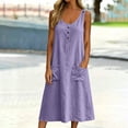 thumbnail image 5 of Dvprdro Button Front Linen Midi Dress for Women Crewneck Sleeveless Side Pockets Loose Fit A Line Solid Summer, 5 of 9