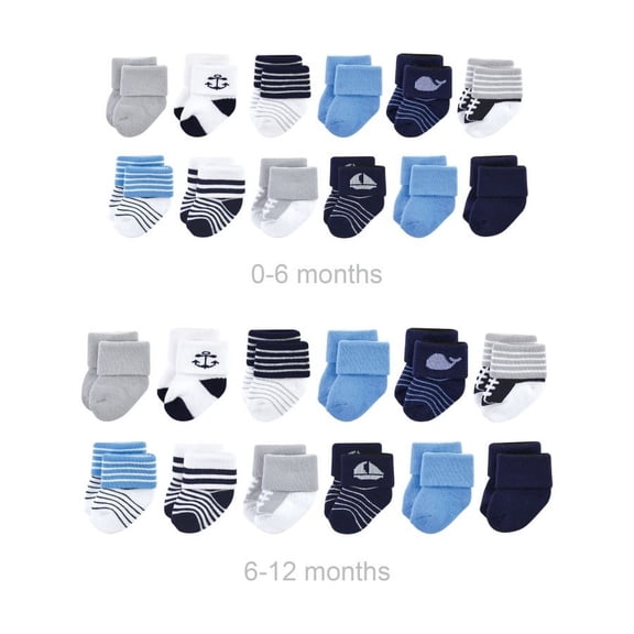 Luvable Friends Infant Boy Grow with Me Cotton Terry Socks, Whale, 0-6 and 6-12 Months
