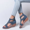 thumbnail image 7 of Hopeusnice Sandals for Women Soft Non-Slip Breathable Open Toe Sandals Women's Sandals PU Materials Summer Shoes Trendy Block High Heel Round Toe Slip-Resistant Elegant Shoes Blue 42, 7 of 7