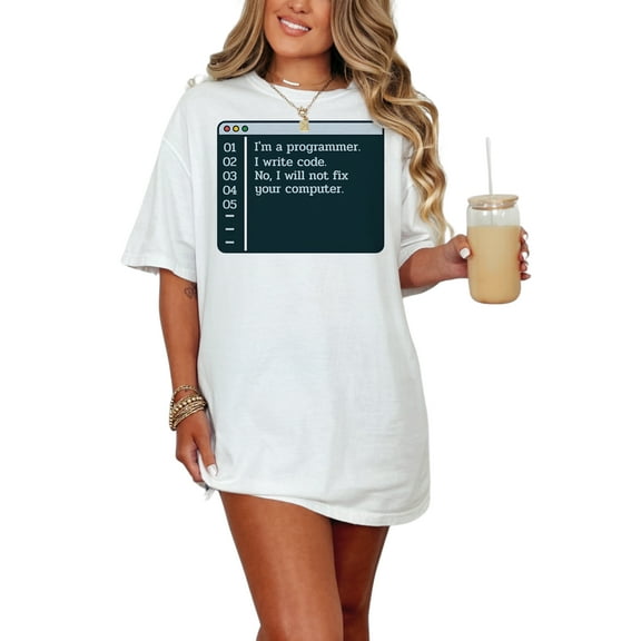 Funny Programmer T-Shirt, I Write Code No I Will Not Fix Your Computer Tee, Geek Humor Shirt, Techie Gift, Computer Science Apparel, White Comfort Colors T-Shirt, Small