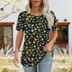 thumbnail image 4 of Camisetas Casuales de la Mujer Moda Diaria No Posicionamiento Impreso Manga Corta Cuello Redondo Camiseta Superior, 4 of 5