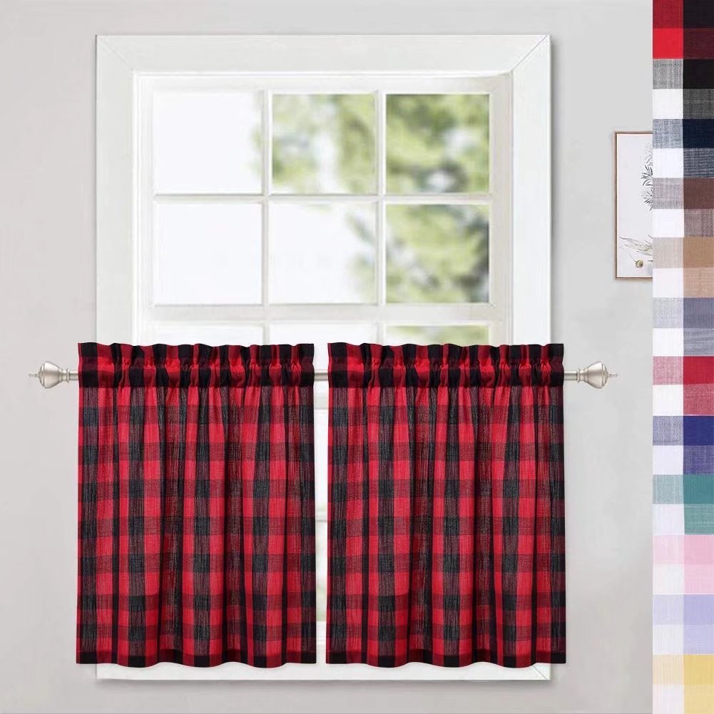 Haperlare Kitchen Curtains 24 inches Long Farmhouse Buffalo Plaid