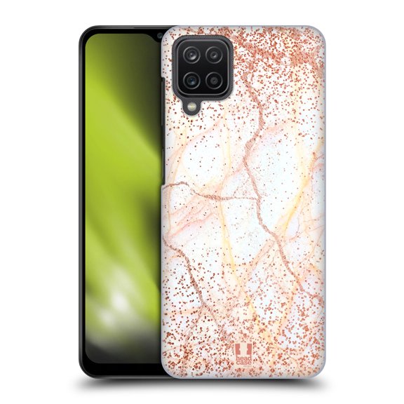 Head Case Designs Glittery Marble Prints Rose Gold Hard Back Case Compatible with Samsung Galaxy A12 (2020)
