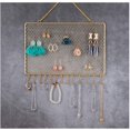 thumbnail image 4 of 1 pieza （18 * 28 cm） Organizador de joyas colgante, colgador de exhibición de aretes montado en la pared de metal con ganchos, collares de malla dorada, soporte para pulseras, estante de almacenamiento para armario para niñas y mujeres Rojo Verde, 4 of 5