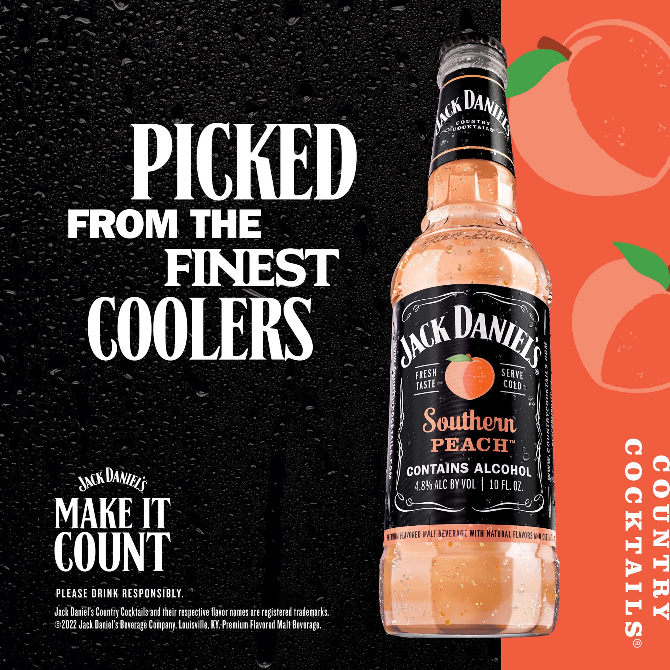 Jack Daniel's Southern Peach Malt Beverage, 6 pack, 10 fl oz Bottle, 4.8% ABV